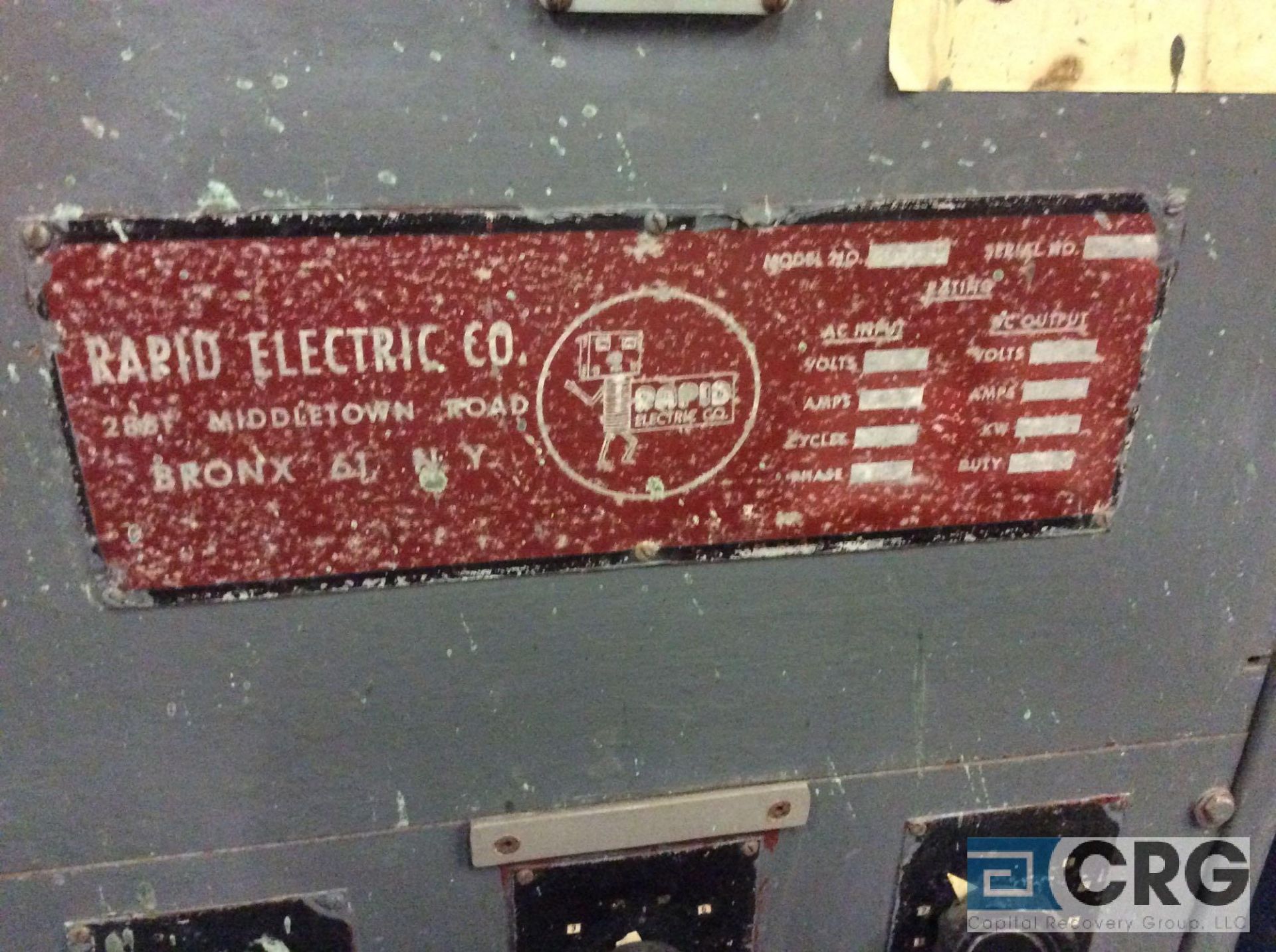 Rapid Electrical Co. 1005 electrical rectifier, sn 129381, 220 volts, 28/1000 amps (LOCATED ON 1ST - Image 2 of 2