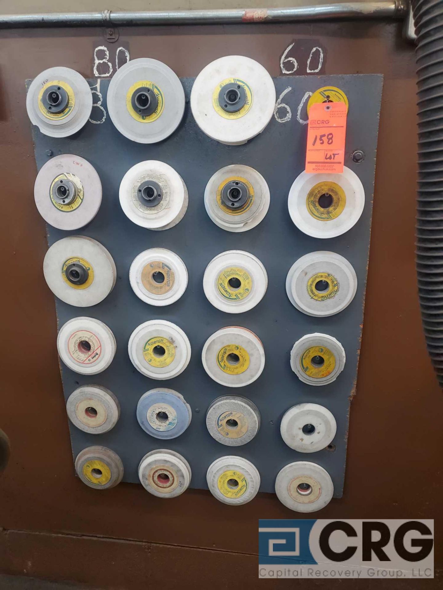 Lot of asst grinding wheels, contents of (4) areas (LOCATED IN TOOL ROOM MACHINE SHOP)