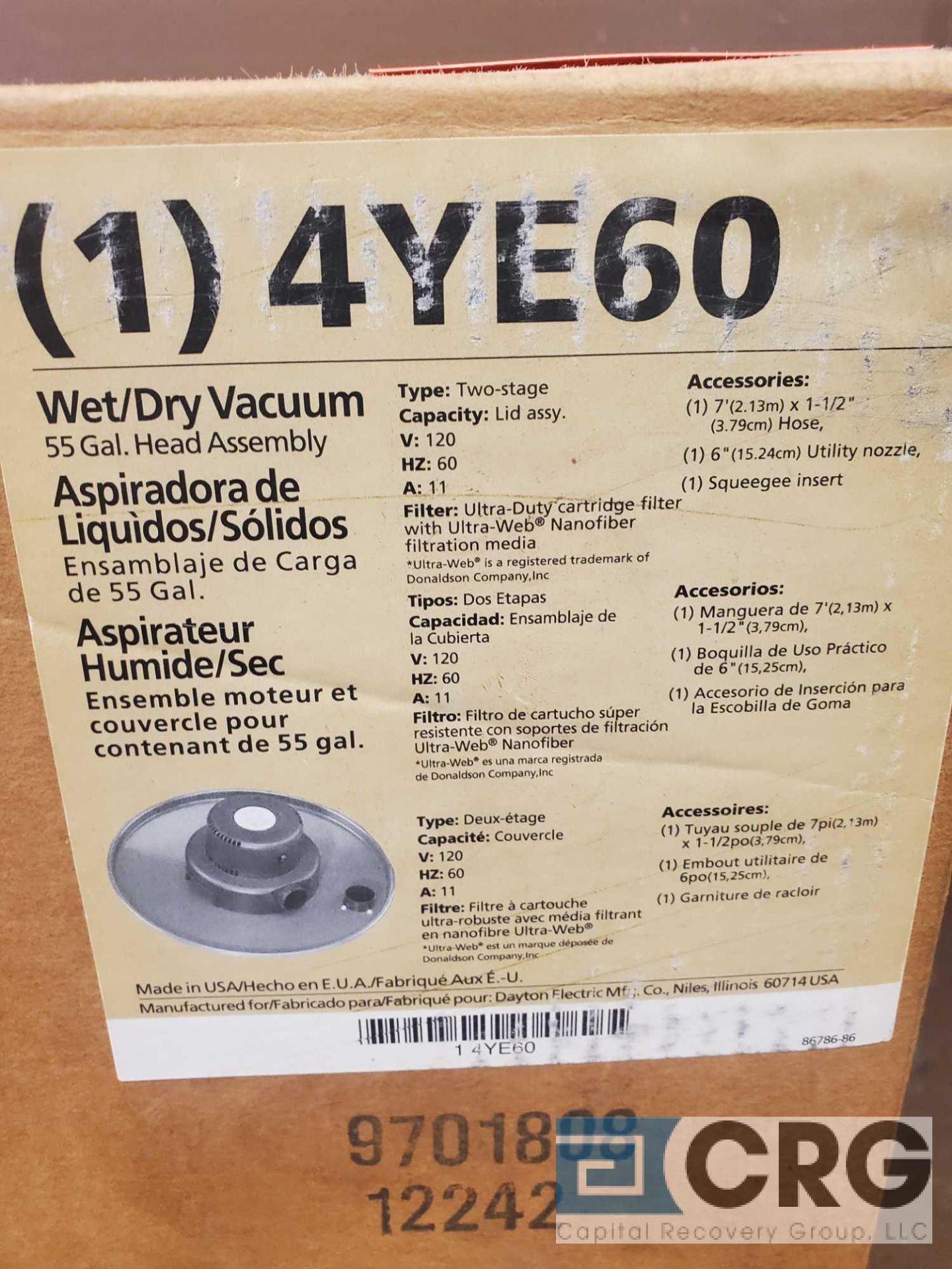 Dayton 4YE60 drum top wet/dry vacuum cleaner, (NEW IN BOX) (LOCATED INSIDE TOOL ROOM) - Image 2 of 2