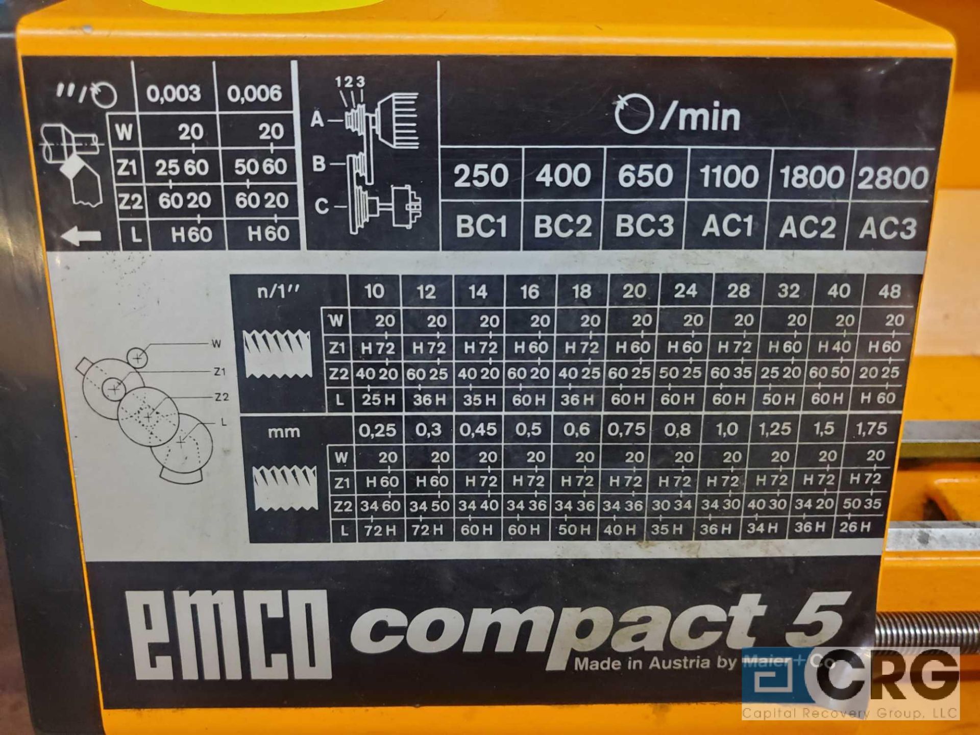 Emco COMPACT 5 table top mini lathe, 6 X 14 inch BC, 1 phase (LOCATED IN TOOL ROOM MACHINE SHOP) - Image 2 of 3