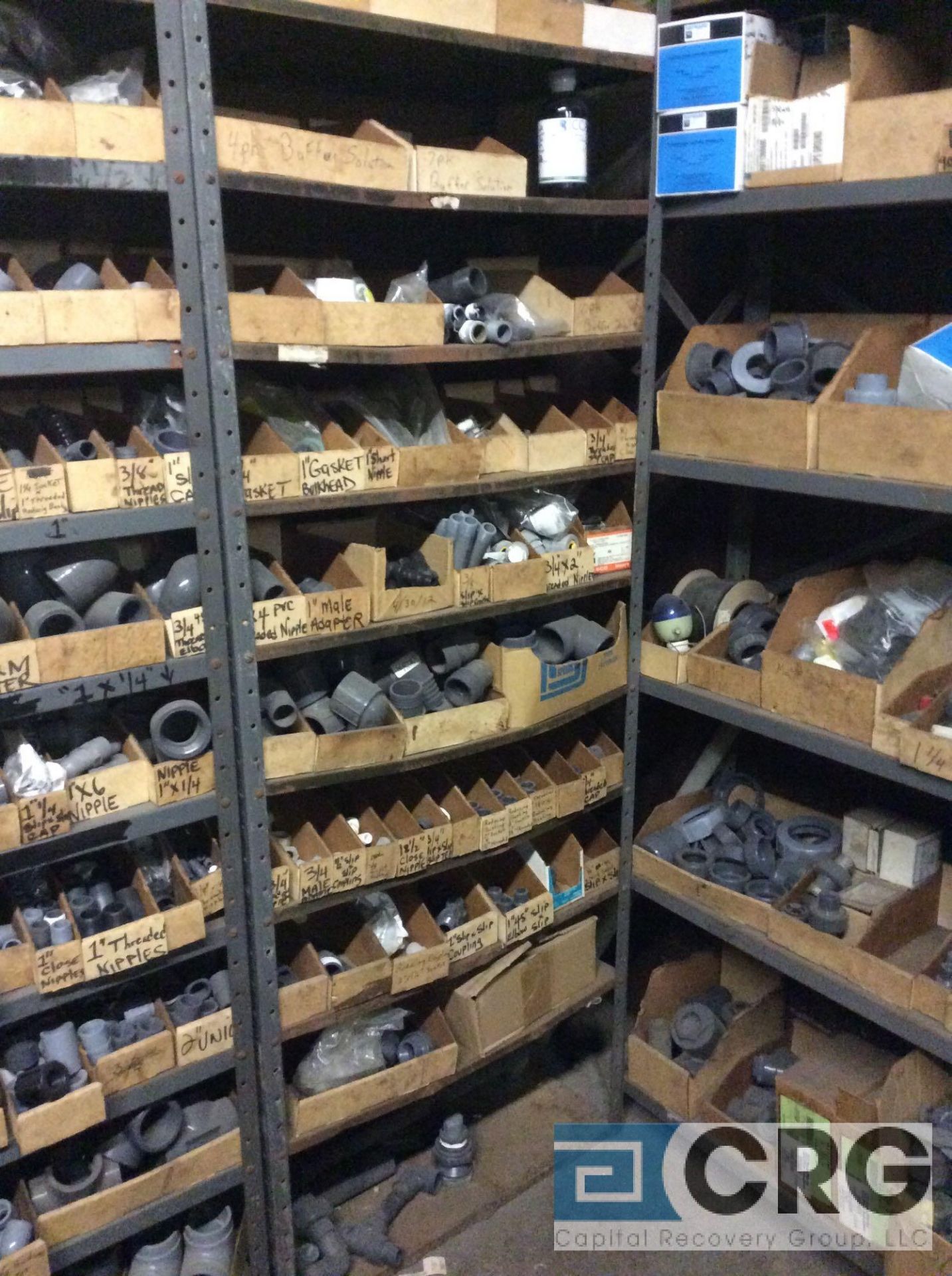 Lot of (4) sections of shelving with asst PVC pipe connectors, adapters, etc (LOCATED ON 1ST FLOOR - Image 2 of 4