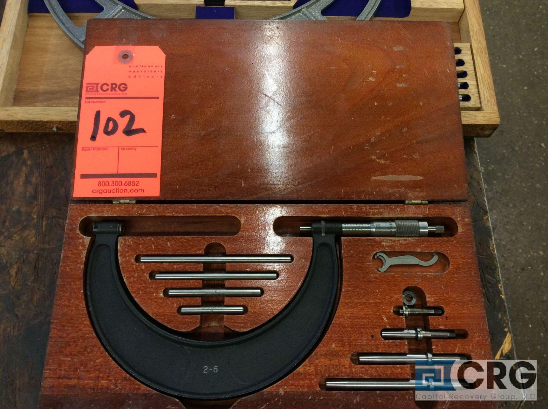 Brown and Sharpe 2-6 inch O.D. micrometer with wood case (LOCATED IN TOOL ROOM MACHINE SHOP)