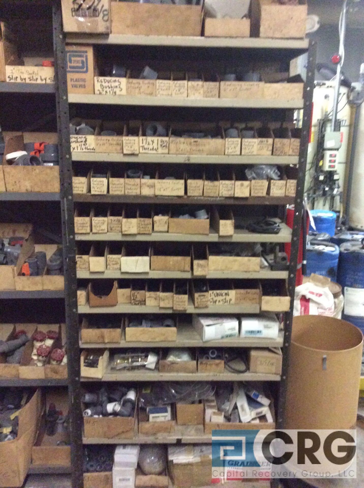 Lot of (4) sections of shelving with asst PVC pipe connectors, adapters, etc (LOCATED ON 1ST FLOOR - Image 4 of 4