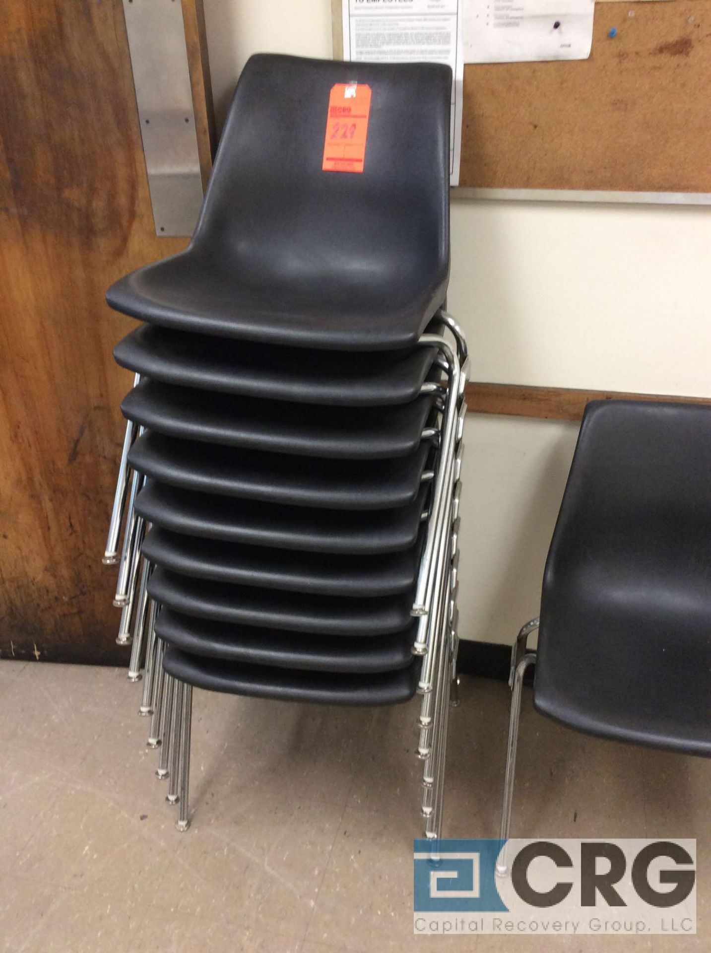 Lot of breakroom furniture including (4) 42 inch X 42 inch pedestal tables and (18) plastic stack - Image 3 of 3