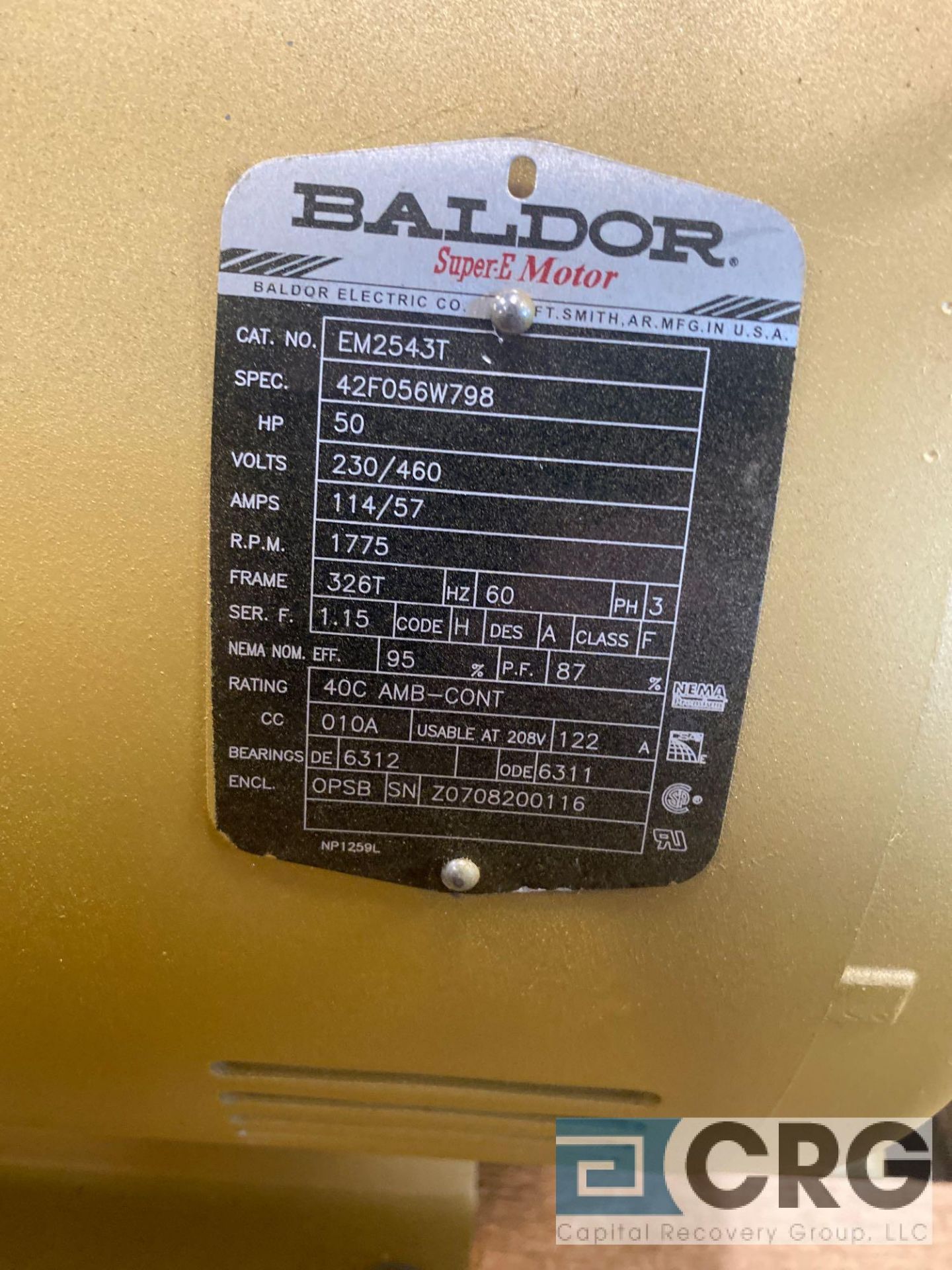 Baldor 50 HP AC drive motor, 1775 RPM, 230/460 volt, 325T frame - Image 2 of 3