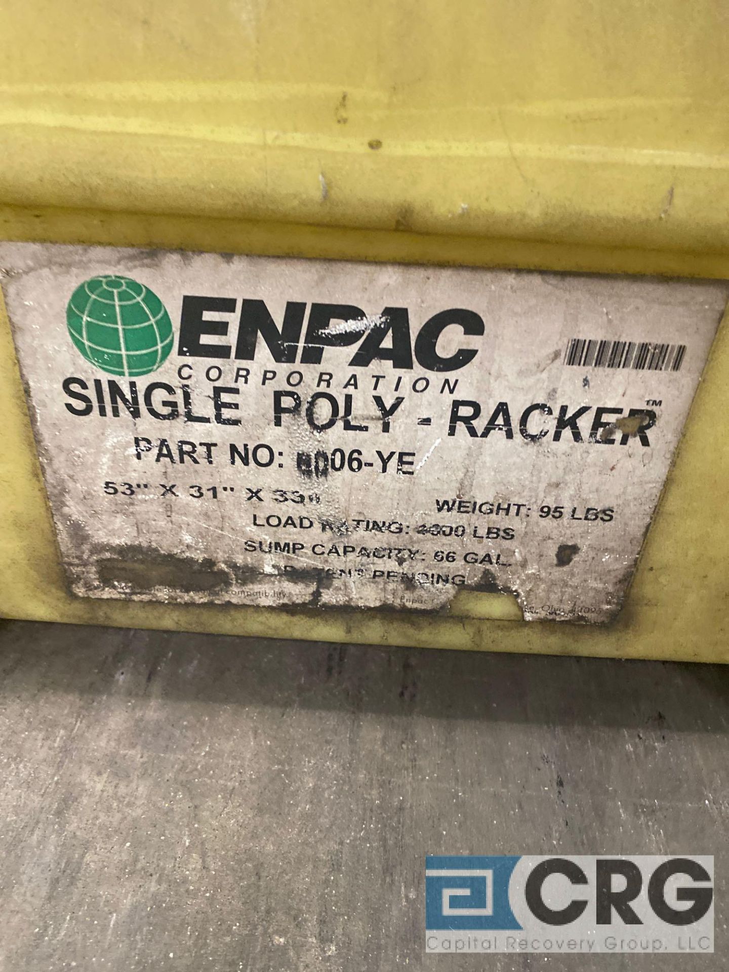 Lot of (2) Enpac 6006-YE single poly-racked oil containment, barrel holder, 23 in. (internal - Image 2 of 5