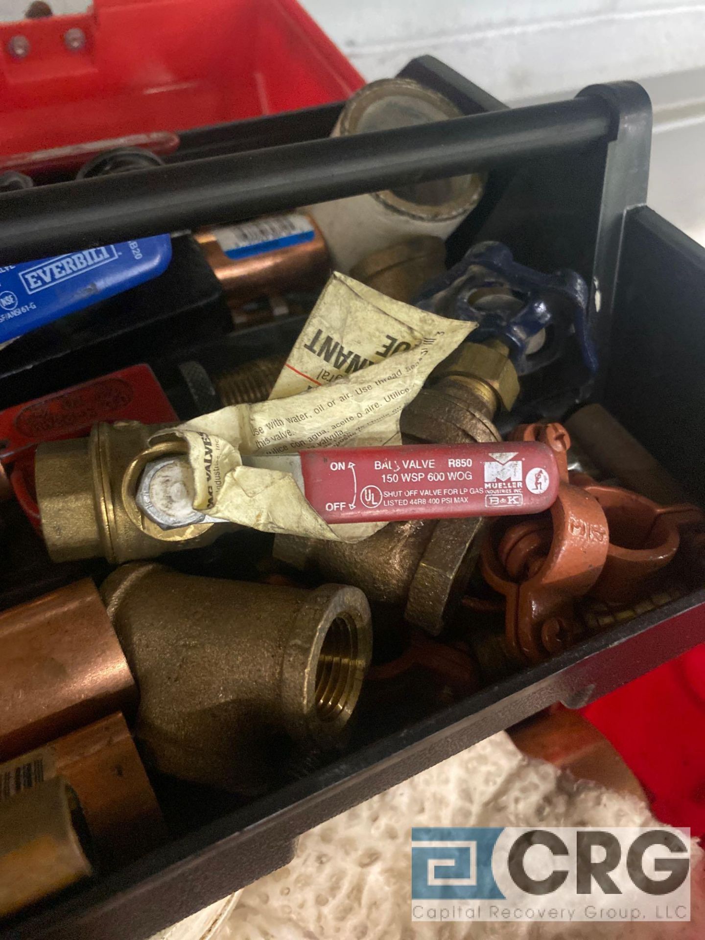 Plumbers tool box with assorted plumbing tools, pieces and materials, including bernzomatic torch - Image 3 of 5