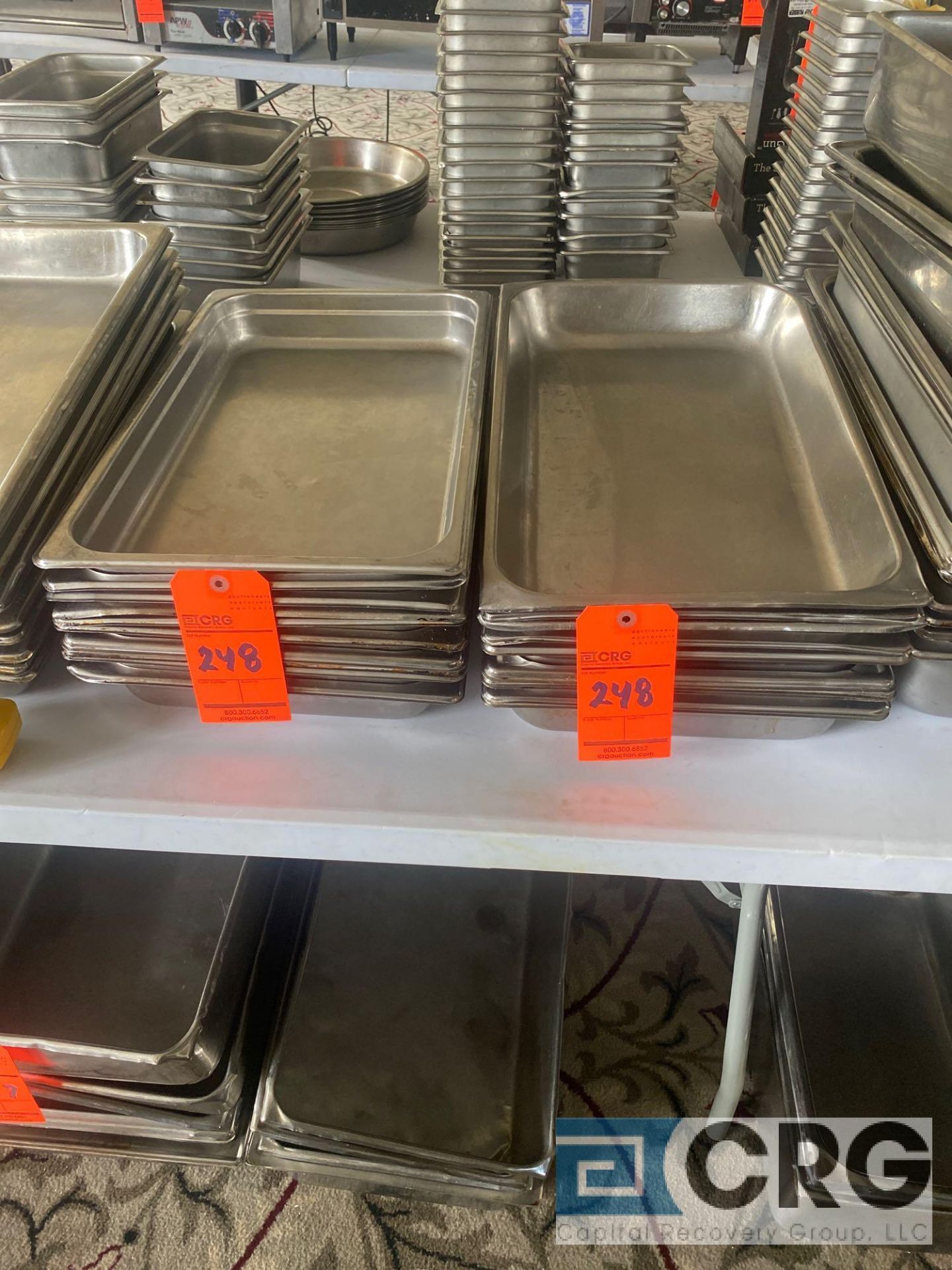 Lot of (18) 21 inch x 12.5 x 2.5 deep stainless steel shallow steam table pans