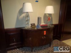 5 foot half round wood cabinet with (2) glass accent lamps