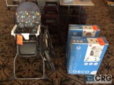 Lot of (4) Cosco simple fold high chairs (2 ARE NEW IN BOX)