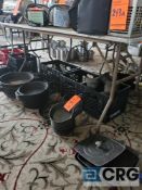 Lot of assorted cast iron pans, frying pans and cookware