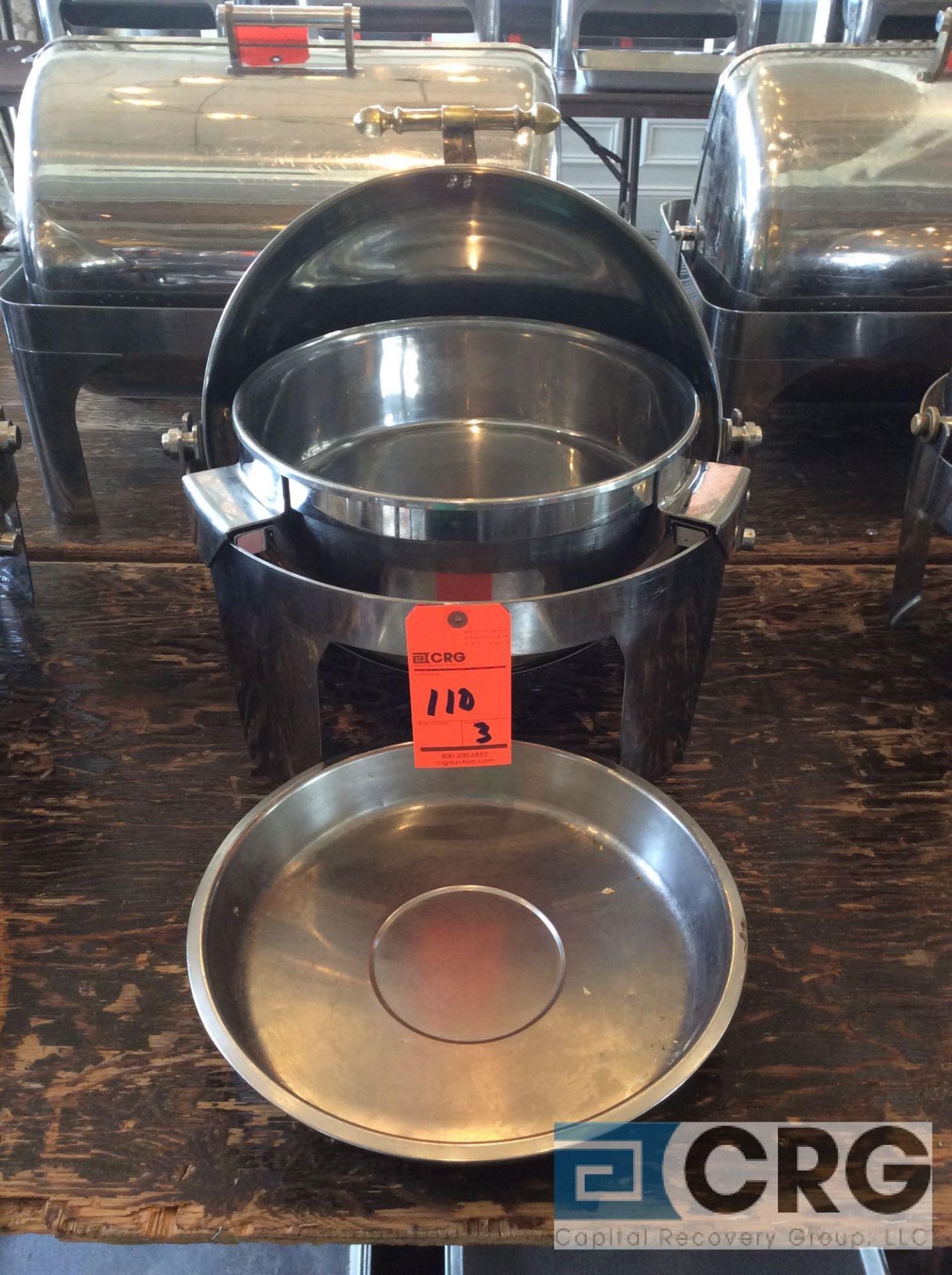 Lot of (3) commercial steel grade roll top chafing dishes, 20 inch diameter X 20 inch tall with food - Image 3 of 3