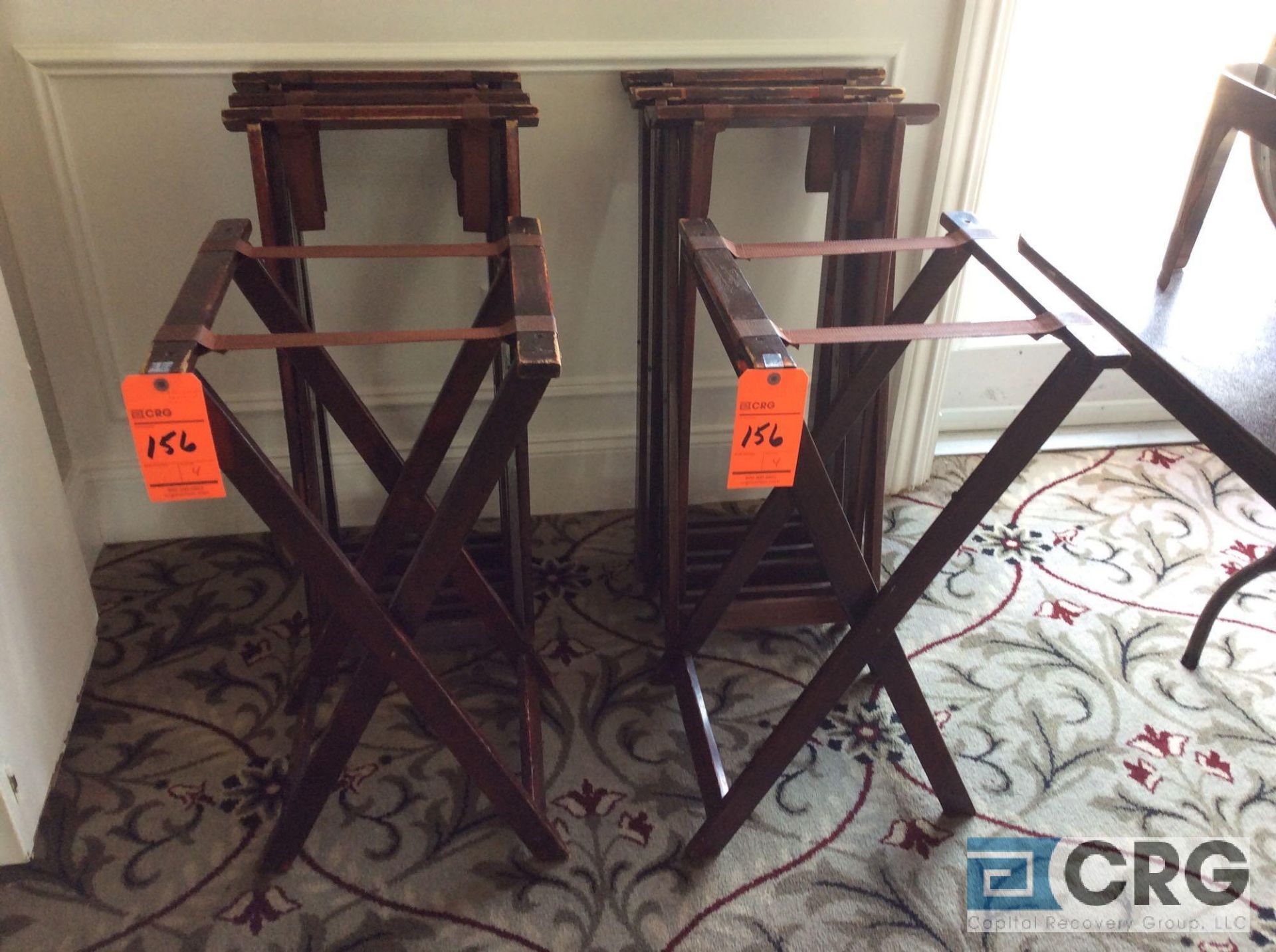 Lot of (8) wood serving tray stands