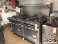 Garland 6 foot stove and combo oven with overshelf, GAS (buyer responsible for gas disconnect)