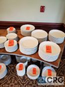 Lot of assorted white pattern dinnerware to include (361) 12 in. dinner plates, (207) soup bowls, (