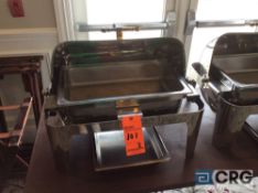 Lot of (2) commercial steel grade roll top chafing dishes, 27 X 19 X 22 inch tall with food and