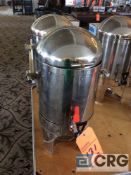 Lot of (2) stainless steel 30 cup hot beverage dispensers with chafing fuel holder