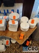 Lot of (509) salad bowls, bowls, ceramic trays, white square plates, and rectangular plates,