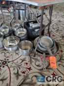 Lot of assorted to include, mixing bowls, pots pans, and dish covers