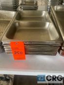 Lot of (14) subdivided 2-section shallow stainless steel steam table pans, 21 inch x 13 x 2.5 deep