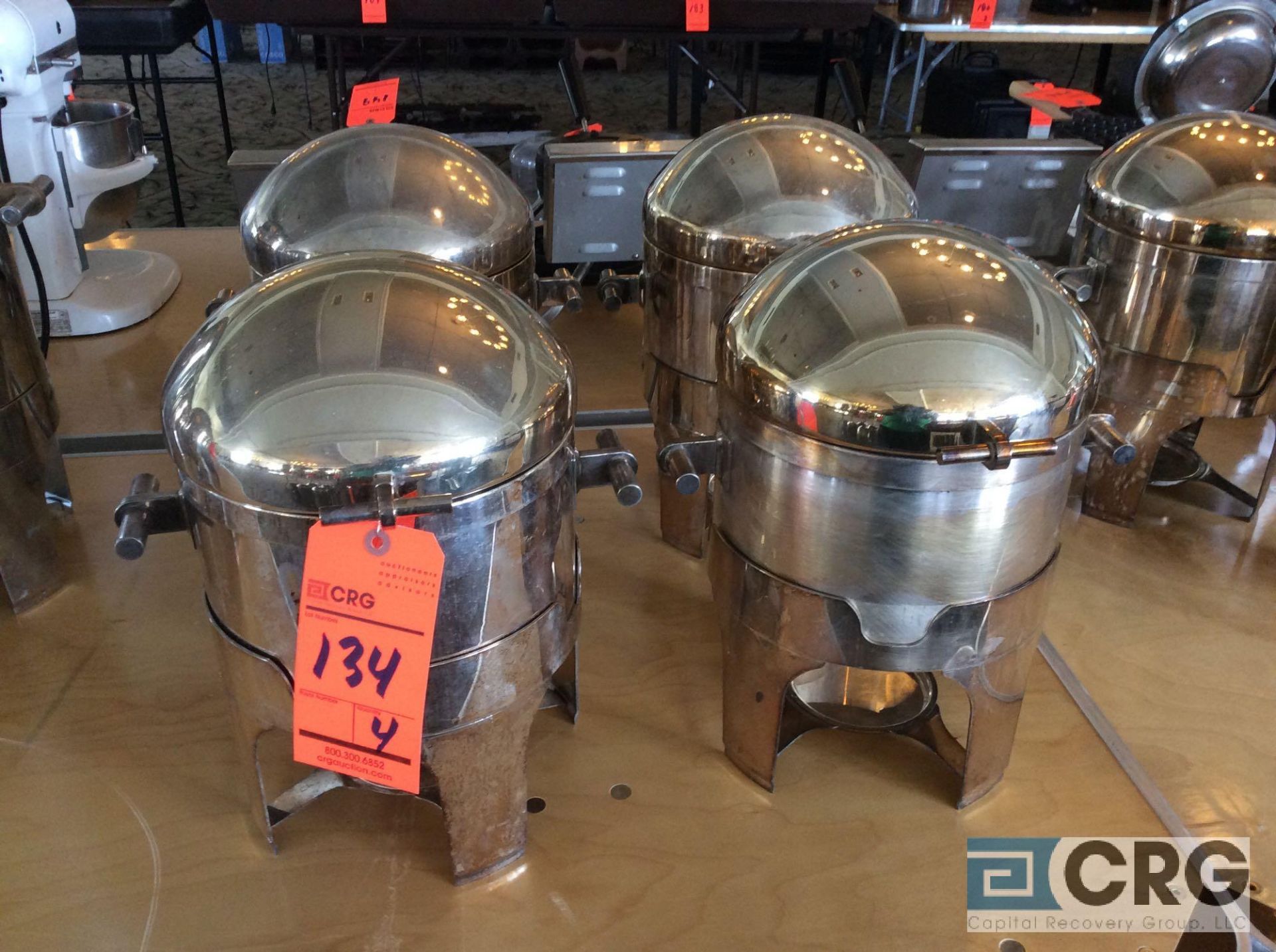 Lot of (4) stainless steel hot food warmers with chafing fuel holder (no spigot)