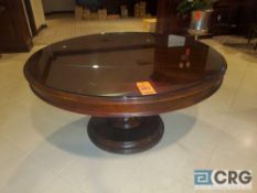 Calmart 60 inch diameter wood table with glass top