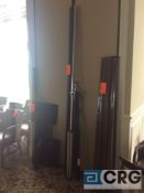 Lot of asst steel easels, projector screens and stage stands
