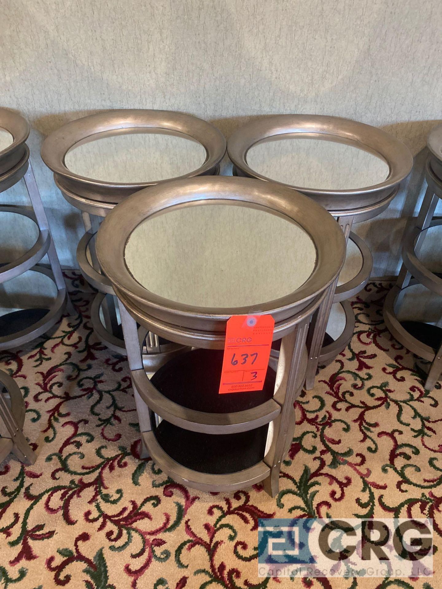 Lot of (3) reflective surface, 3-tier metal side-tables