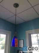 Lot of (6) hanging lights with blue colored glass shades