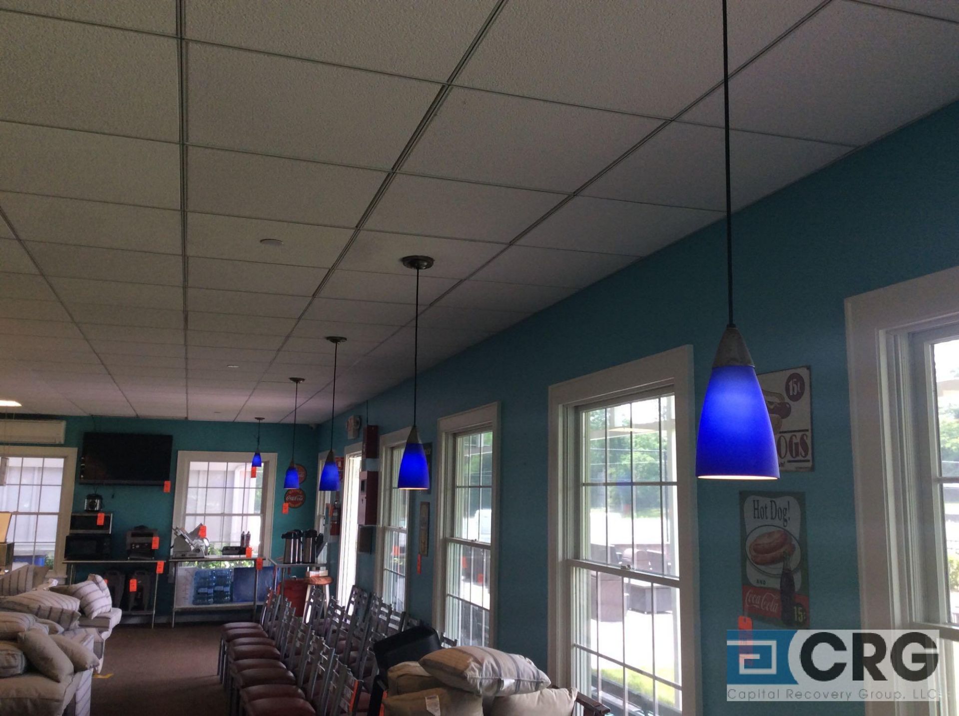 Lot of (6) hanging lights with blue colored glass shades - Image 2 of 2
