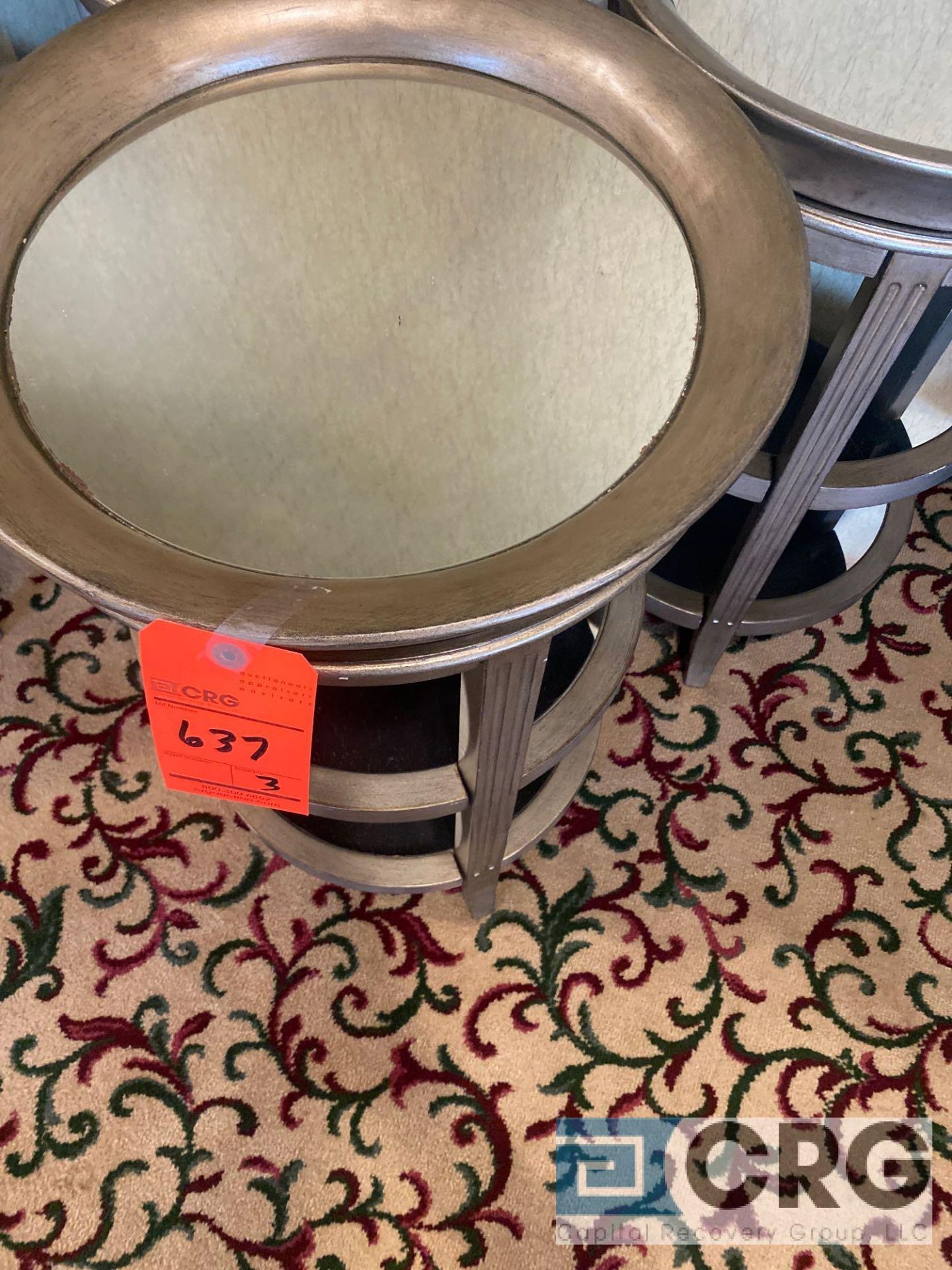 Lot of (3) reflective surface, 3-tier metal side-tables - Image 2 of 3