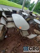 7 piece set of outdoor furniture including (6) metal chairs and (1) oval table 7 ft long x 43 in.