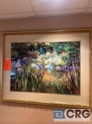 Metal-framed painting of flower landscape 40 X 50 inches