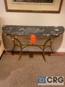 Half-moon stone-top table with decorative metal legs
