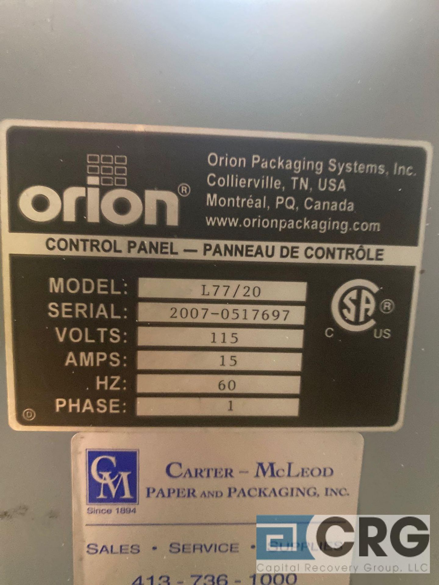Orion L77/20 low-profile semi automatic rotary pallet wrapper SN 2007-0517697, with Unitronics panel - Image 4 of 5