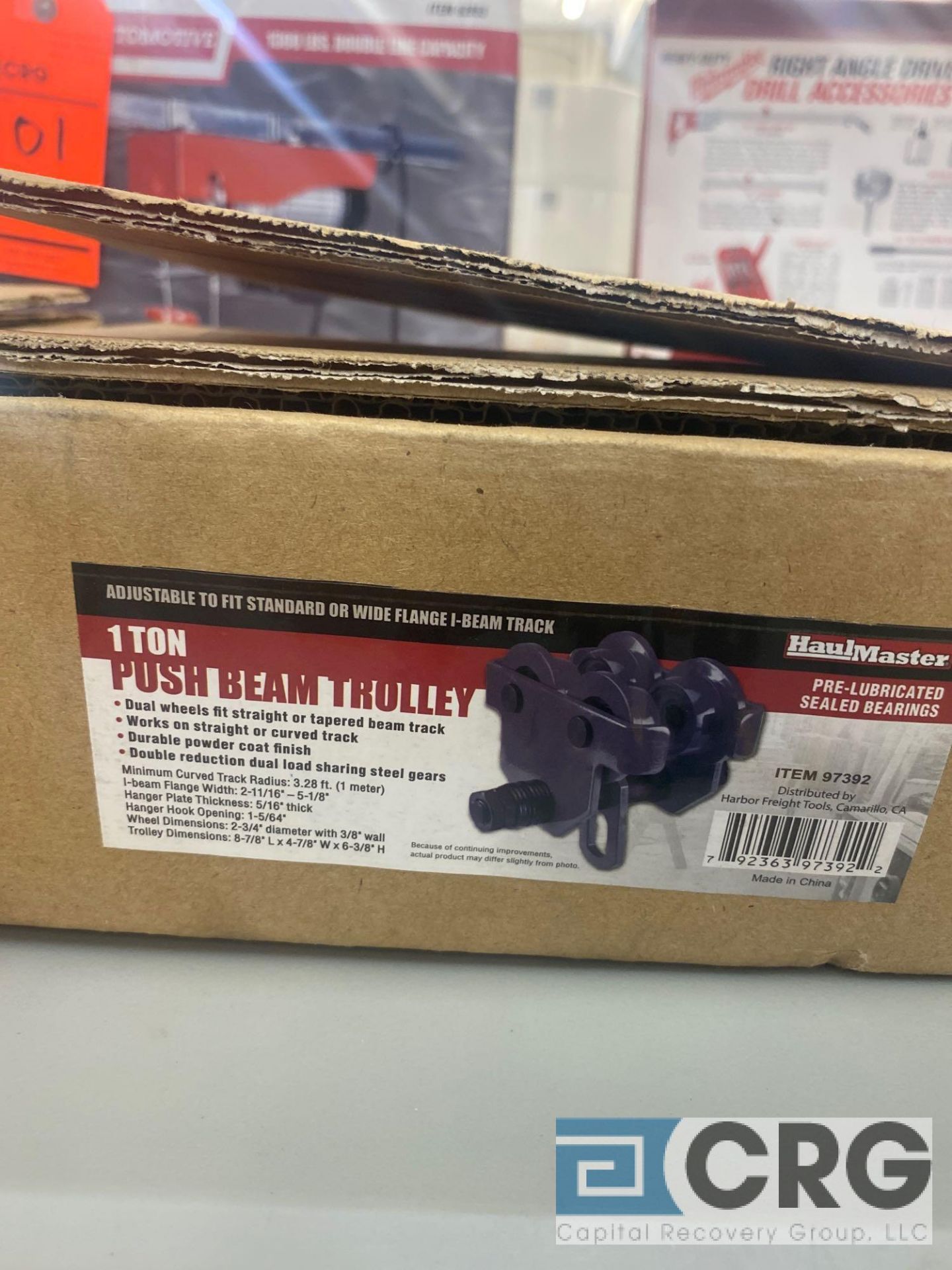 Lot of (2) HaulMaster push beam 1 ton trollies, MN 97392 (NEW IN BOXES)