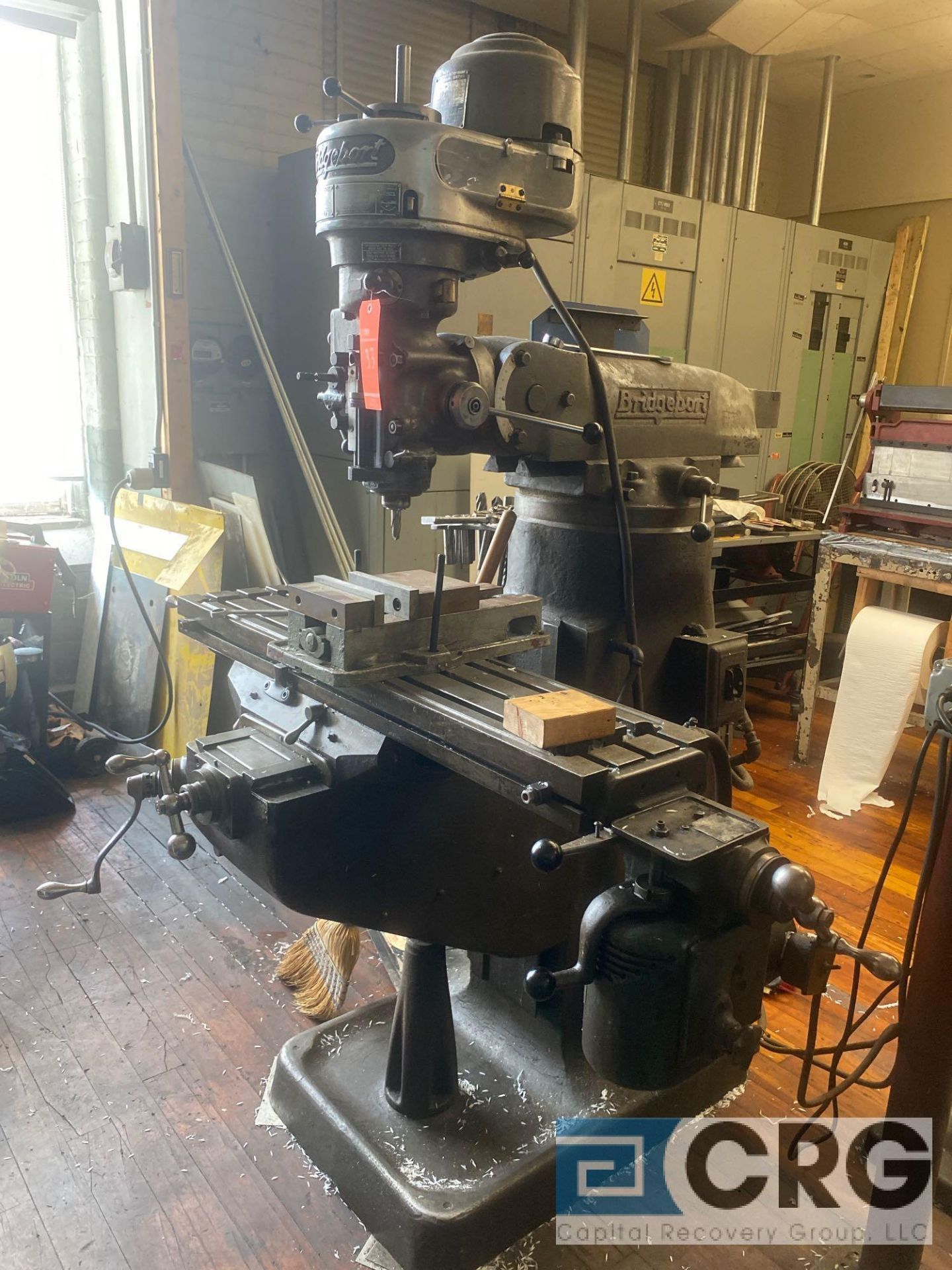 Bridgeport vertical milling machine, SN 59721, 9 X 42 inch T-slot table with power feed, 1HP, 3ph,