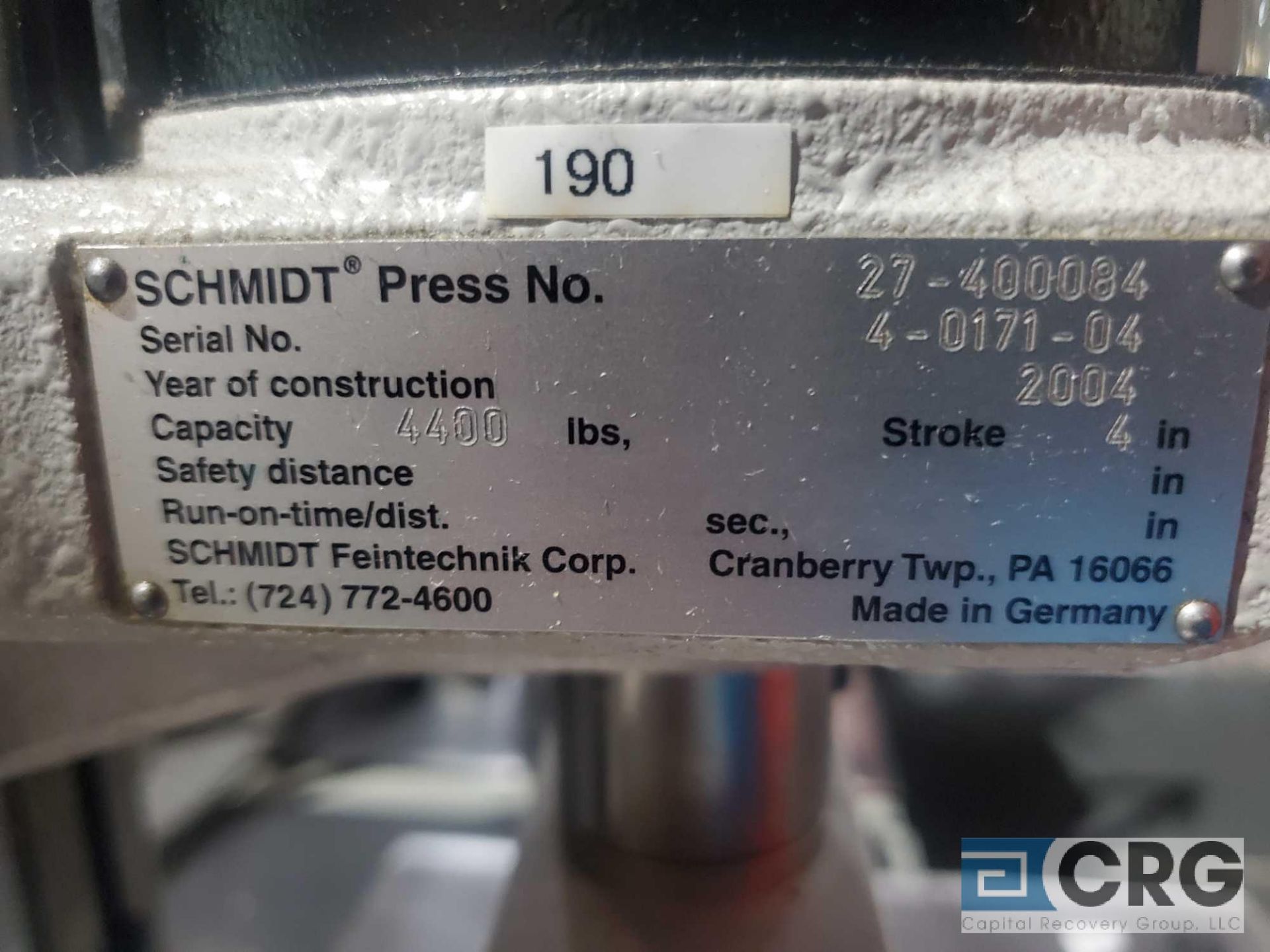 2004 Schmidt 27-3K C-frame pneumatic press, 4,400 lb. force 5.15 in. throat, 4 in. stroke, SN 4- - Image 4 of 4