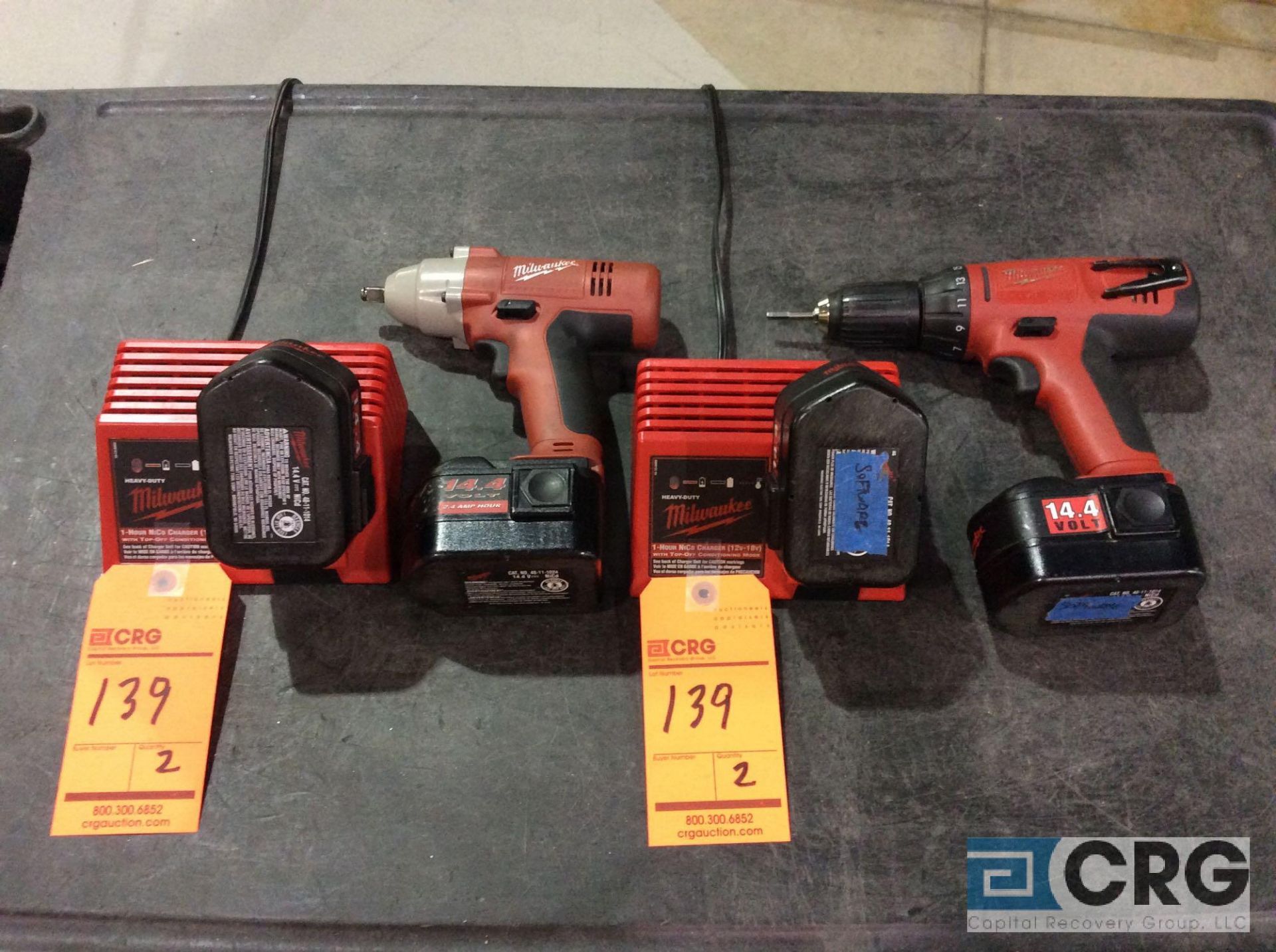 Lot of (2) Milwaukee cordless tools including 0612-20, 14.4 1/2 inch cordless drill and 9082-20,