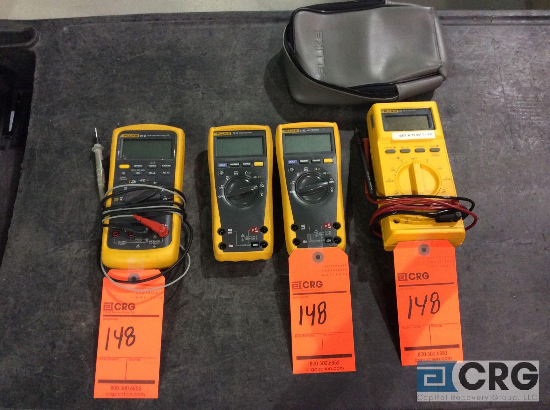 Lot of (4) asst Fluke multimeters including (1) 87 V (Mark 5) true RMS multimeter, (2) 77 IV (Mark