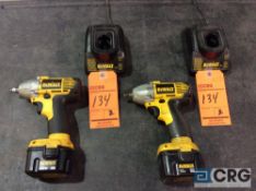 Lot of (2) DeWalt 12V DW051 heavy duty 3/8 inch cordless impact guns with chargers