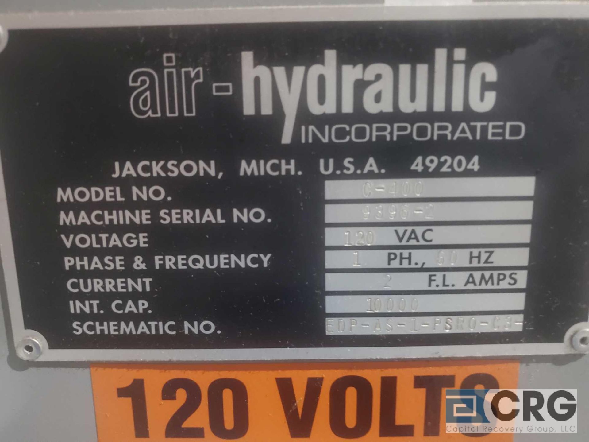 air-hydraulics Inc. C-400 air over hydraulic C-frame press, 10 ton capacity, 4 in. ram stroke, 14.43 - Image 7 of 8