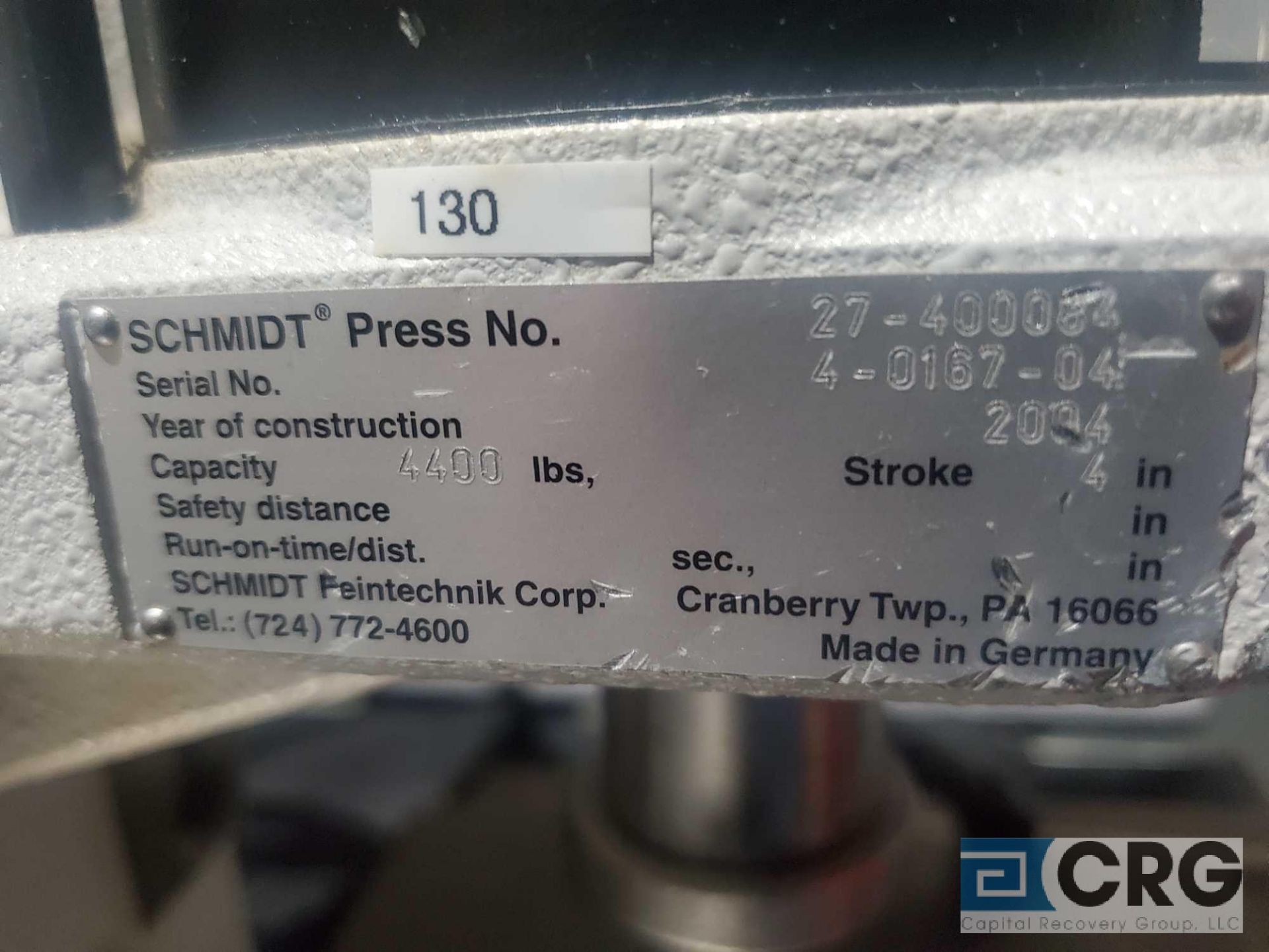 2004 Schmidt 27-3K C-frame pneumatic press, 4,400 lb. force 5.15 in. throat, 4 in. stroke, SN 4- - Image 5 of 6