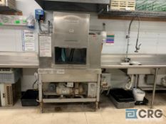 Hobart two rack dishwasher model C44. Serial 12-124-866RK with a ten foot front table and a twelve