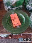 Lot of Green glass plates including (140) 12 1/2 inch plates, (100) 10 1/2 inch plates and (120) 8