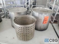 Lot of (2) approx 40 qt stock pots with (1) strainer insert