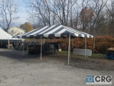 20 X 30 frame tent with aluminum frame, black and white canopy, ropes and stakes