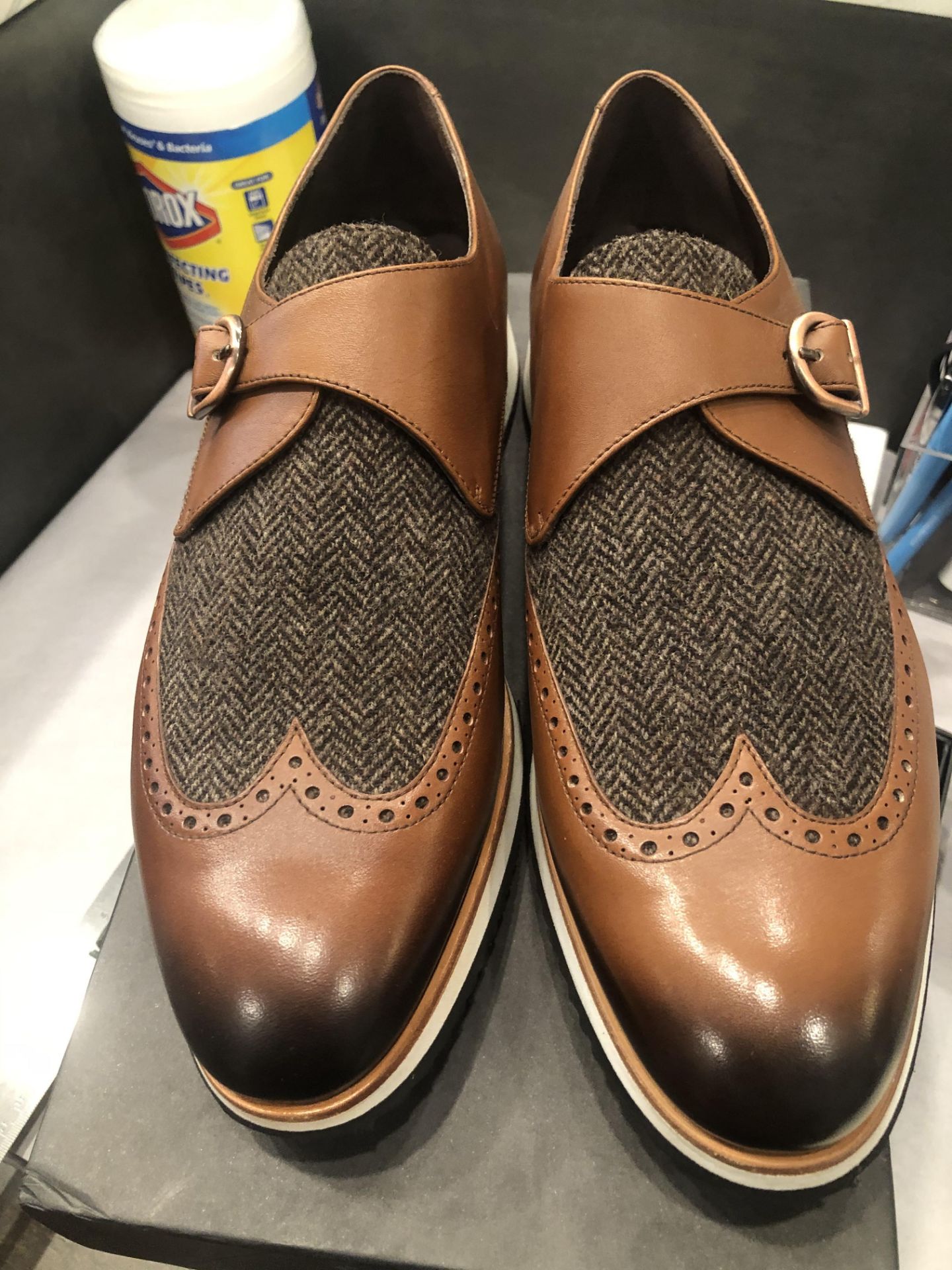 LOT: (1) Single Monk Strap Tweed Shoes, 10 (1) Belgian Patina Slippers, 10, (1) Patina Loafers, 10 - Image 2 of 5