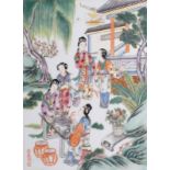 Arte Cinese A famille rose porcelain plaque painted with ladies at leisure in garden China, Qing dy