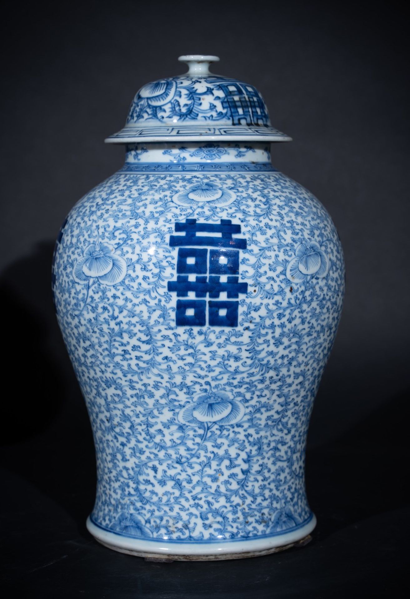 Arte Cinese A blue and white porcelain potiche painted with sprays and ideograms China, early 20th